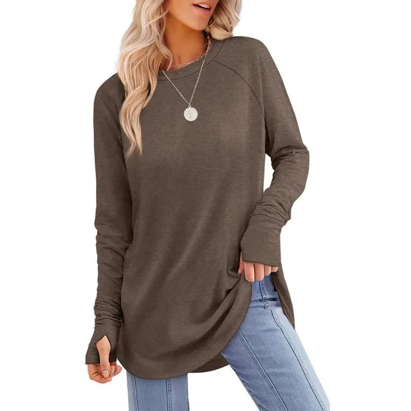 Womens Tunic Tops to Wear with Leggings Long Sleeve Thumb Hole Shirts