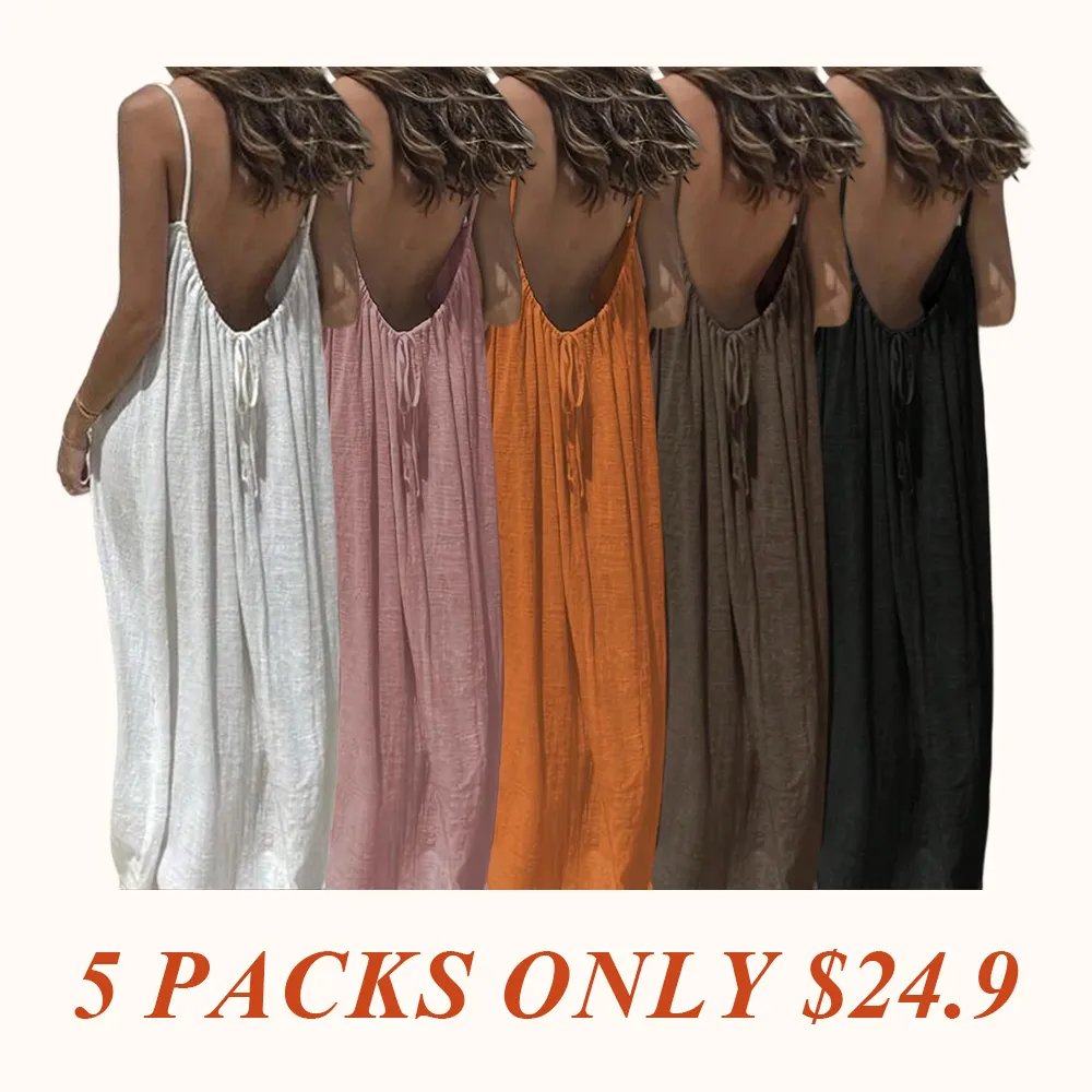 Women's Solid Color Backless Cami Dress, Casual Sleeveless Dress for Summer