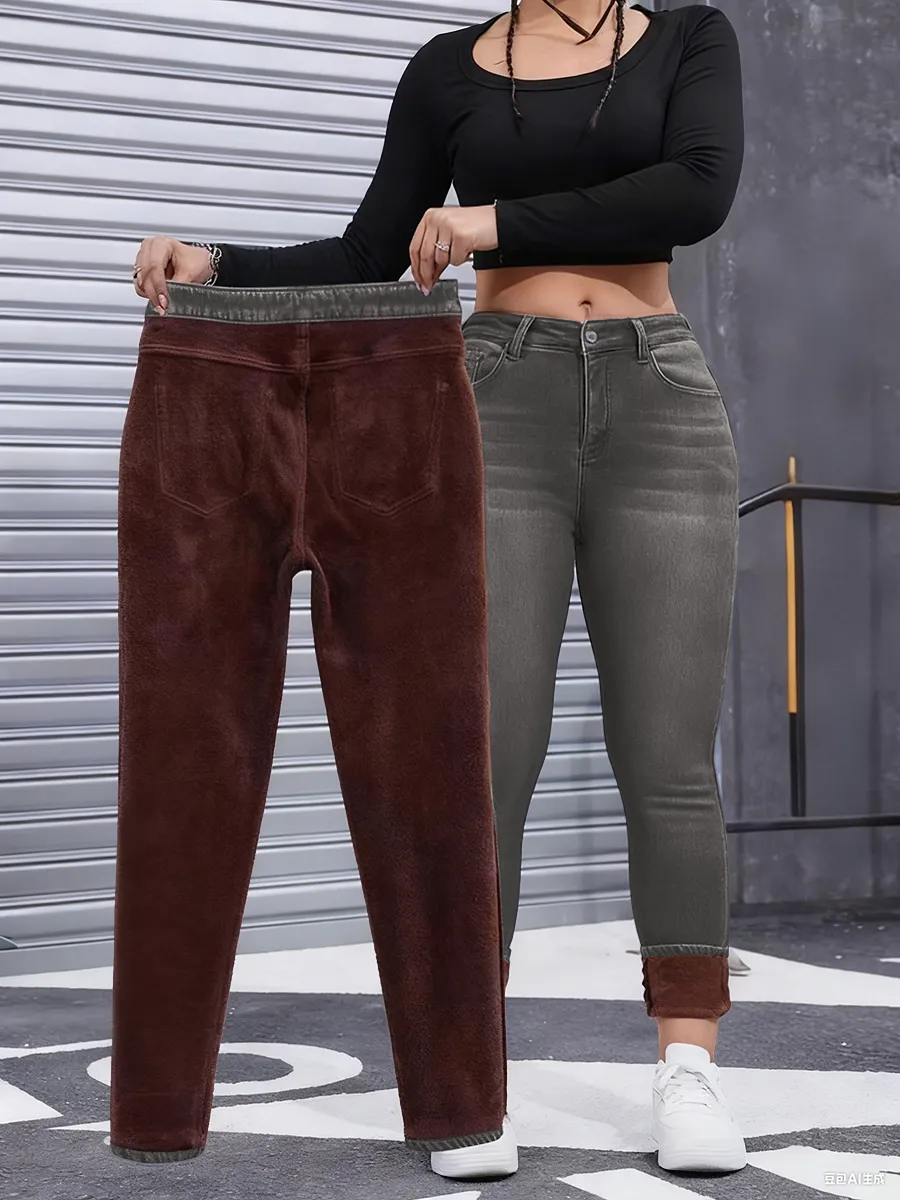 Women's Fall Winter Fleece Lined Denim Jeans