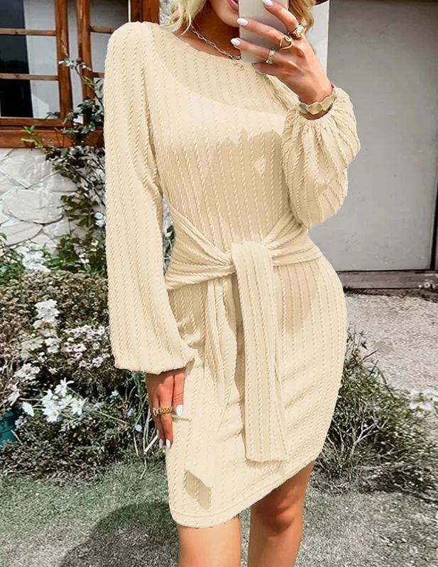 Women's Elegant Knit Dress Long Lantern Sleeve