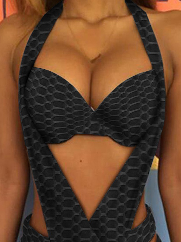 Halterneck Belly-Hollow One-Piece Monokini Swimwear