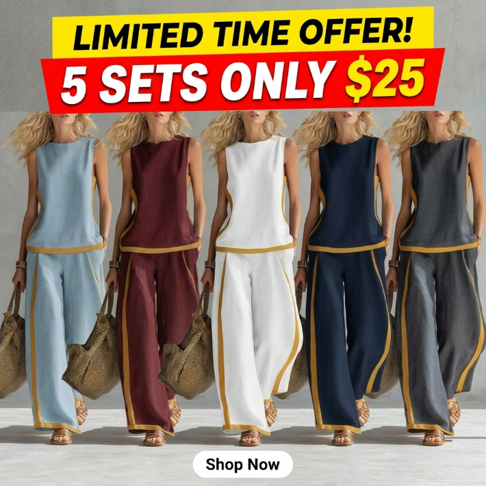 2026 Blend Two Piece Set for Women Sleeveless Color Block Top Wide Leg Pants Set Casual Summer Outfit
