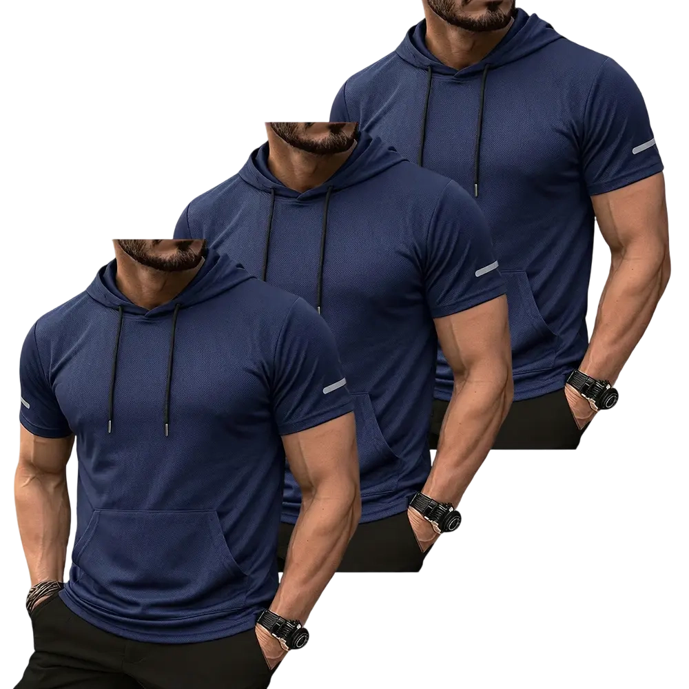 9-Pack Men’s lightweight outdoor hooded T-shirt in smooth mesh fabric—practical for morning runs and hiking