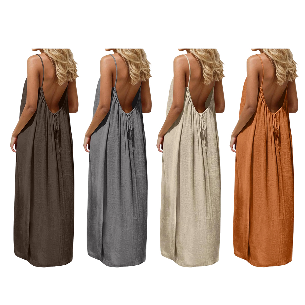 Backless Cami Dresses for Women Cami Lounge Dress Backless Sleeveless House Dress Long Sundress with Back Tie