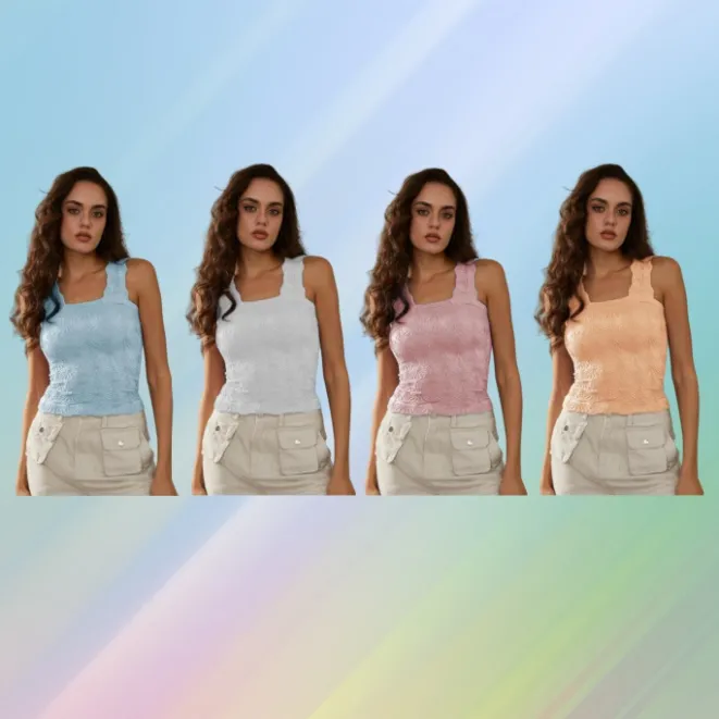 Women's Solid Color Jacquard Square Neck Sports Vest——Sleek, stylish, and sporty(Just $3 Each!)
