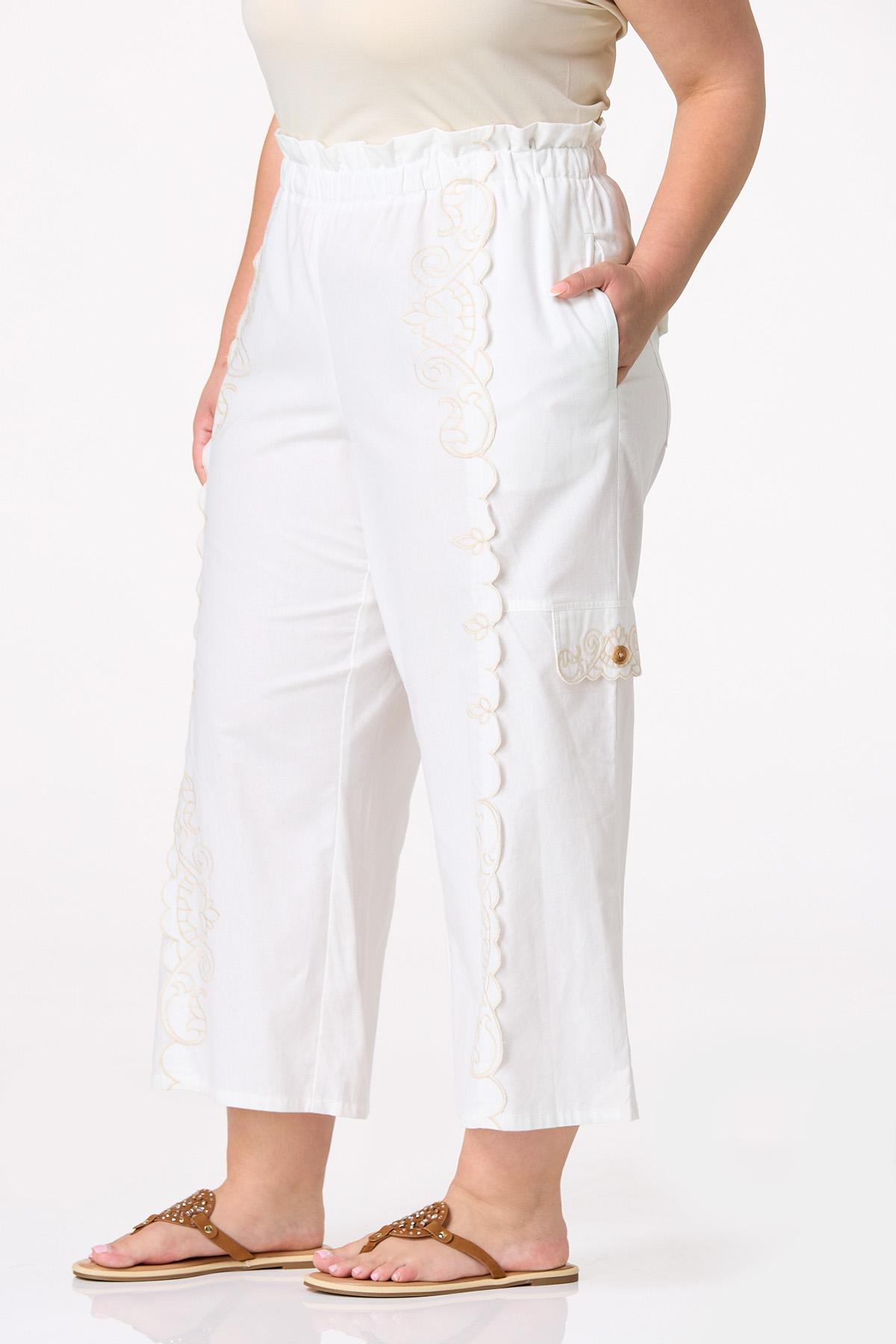 Plus Size Cropped Embroidered Wide Leg Pants