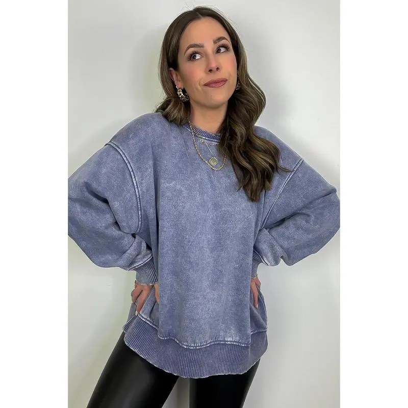 Cozy Vibes Acid Wash Oversized Pullover
