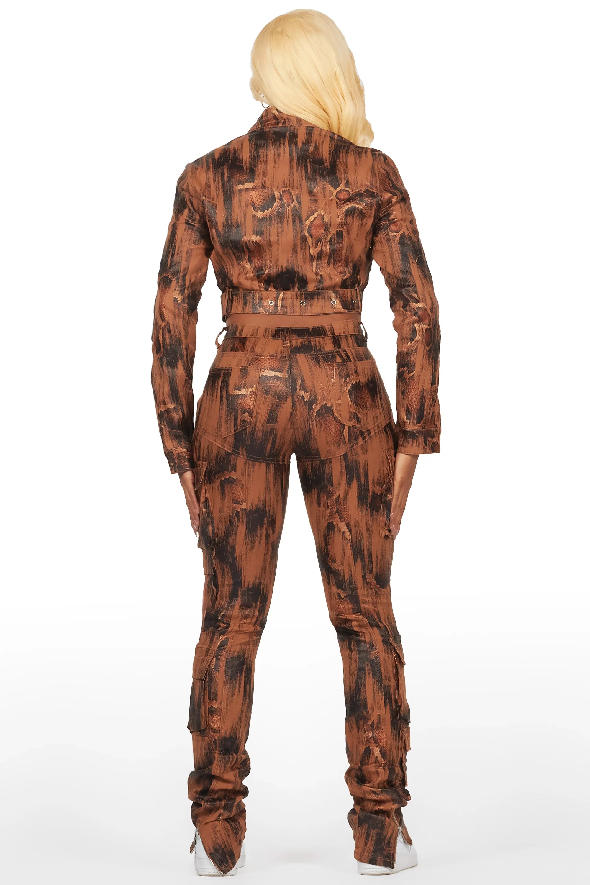 Nakedra Brown Snakeskin Faux Leather Moto Jacket