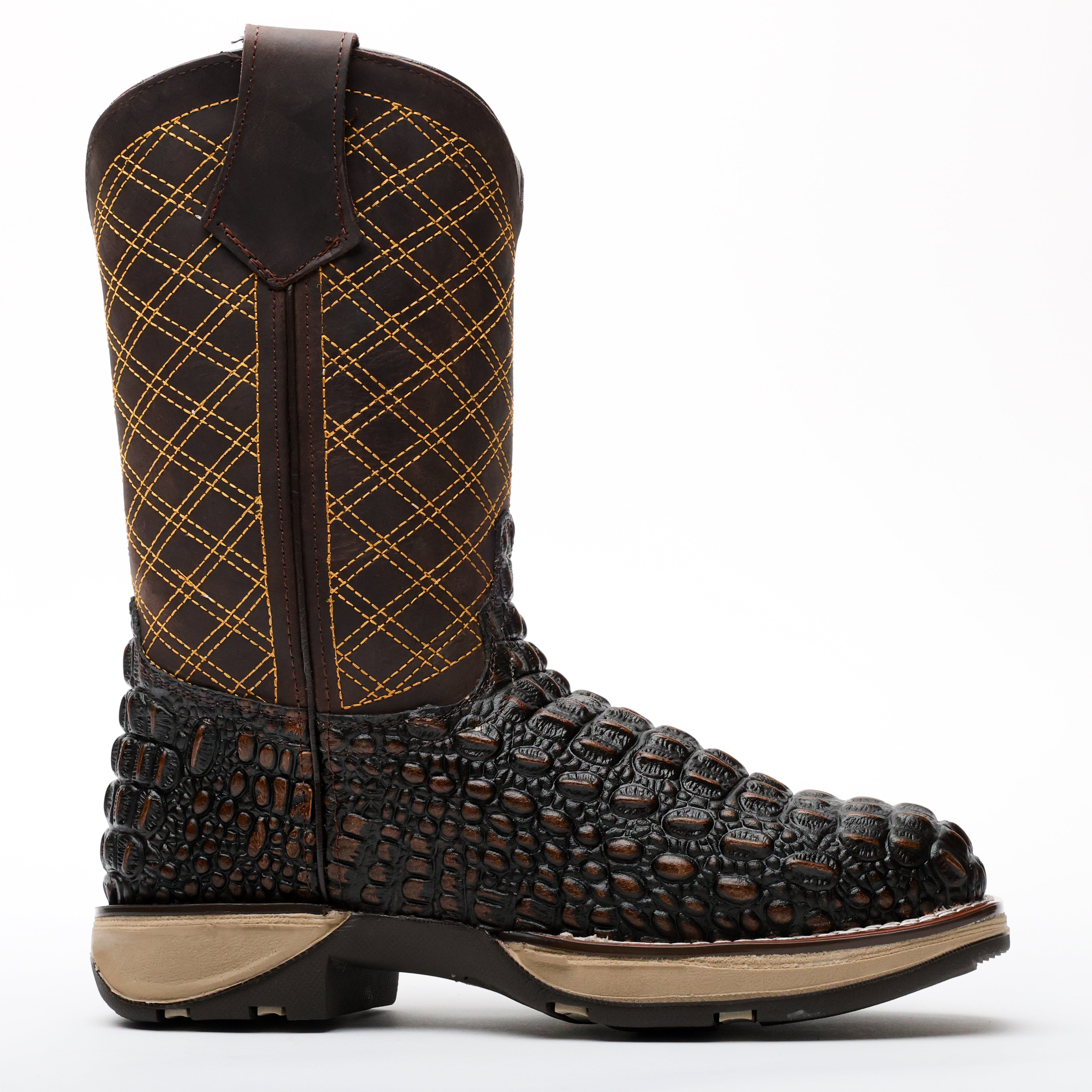 Rustic Brown Caiman Hornback Leather Boots With 3D Lightweight Sole - Composite Toe