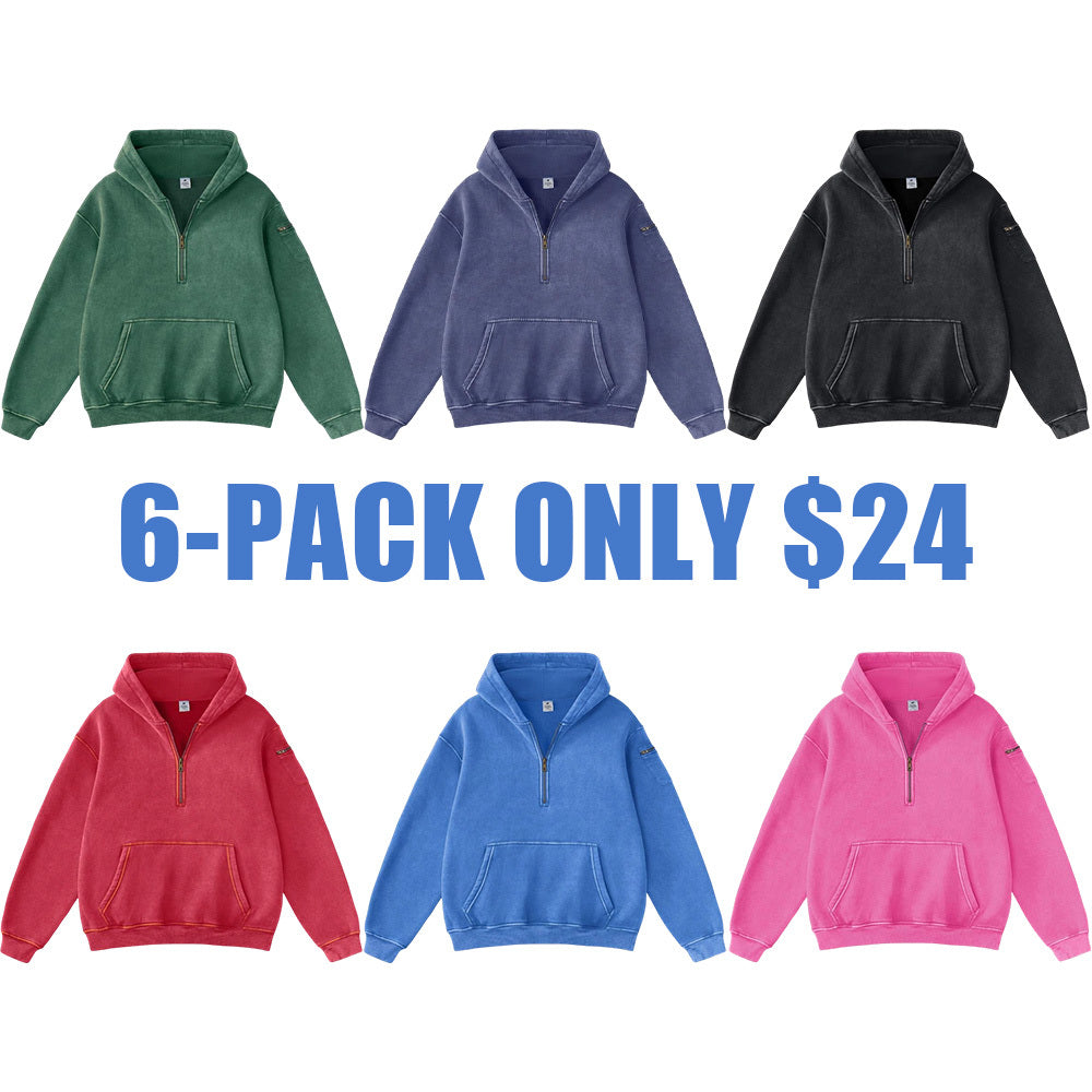 Women's Vintage Acid Washed Oversized Half-Zip Hoodie