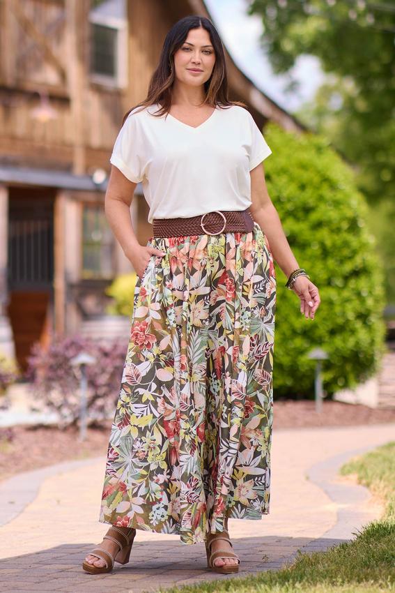 Plus Size Tropical Wide Sweep Skirt