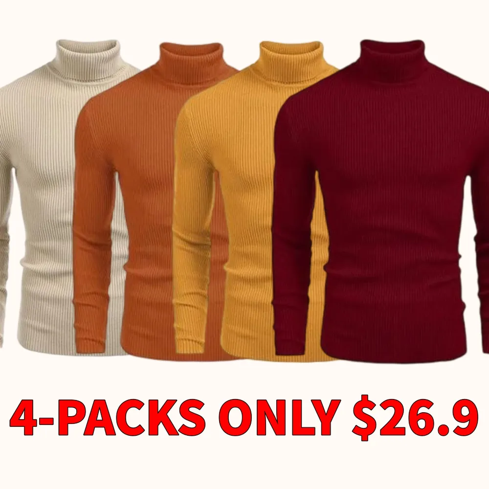 Men's winter knitted ribbed turtleneck/mock neck slim-fit basic sweater