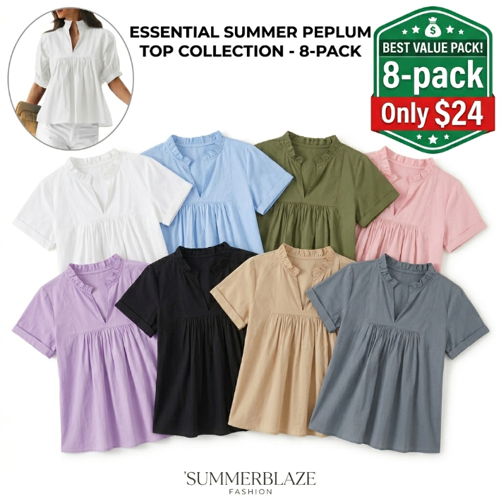 Elegant V-Neck Puff Sleeve Peplum Blouse - Versatile Dressy Casual