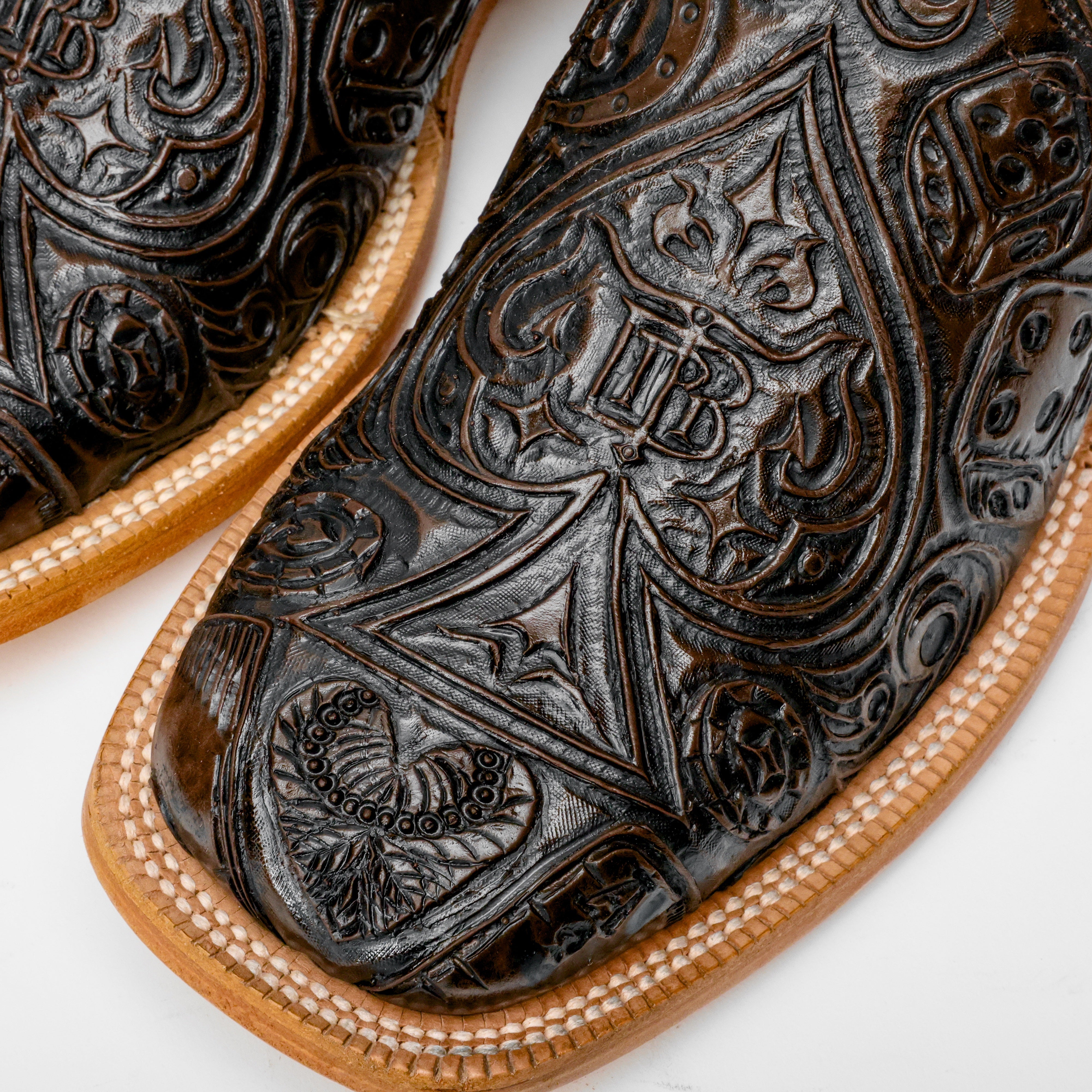 “Ace Of Spades” Chocolate Brown Leather Boots - Square Toe