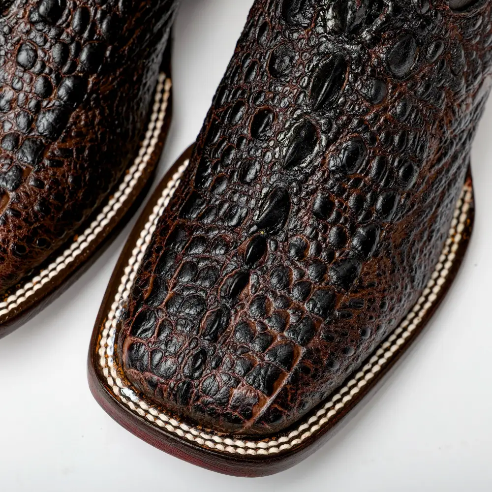 Chocolate Brown Snapping Turtle Leather Boots - Square Toe