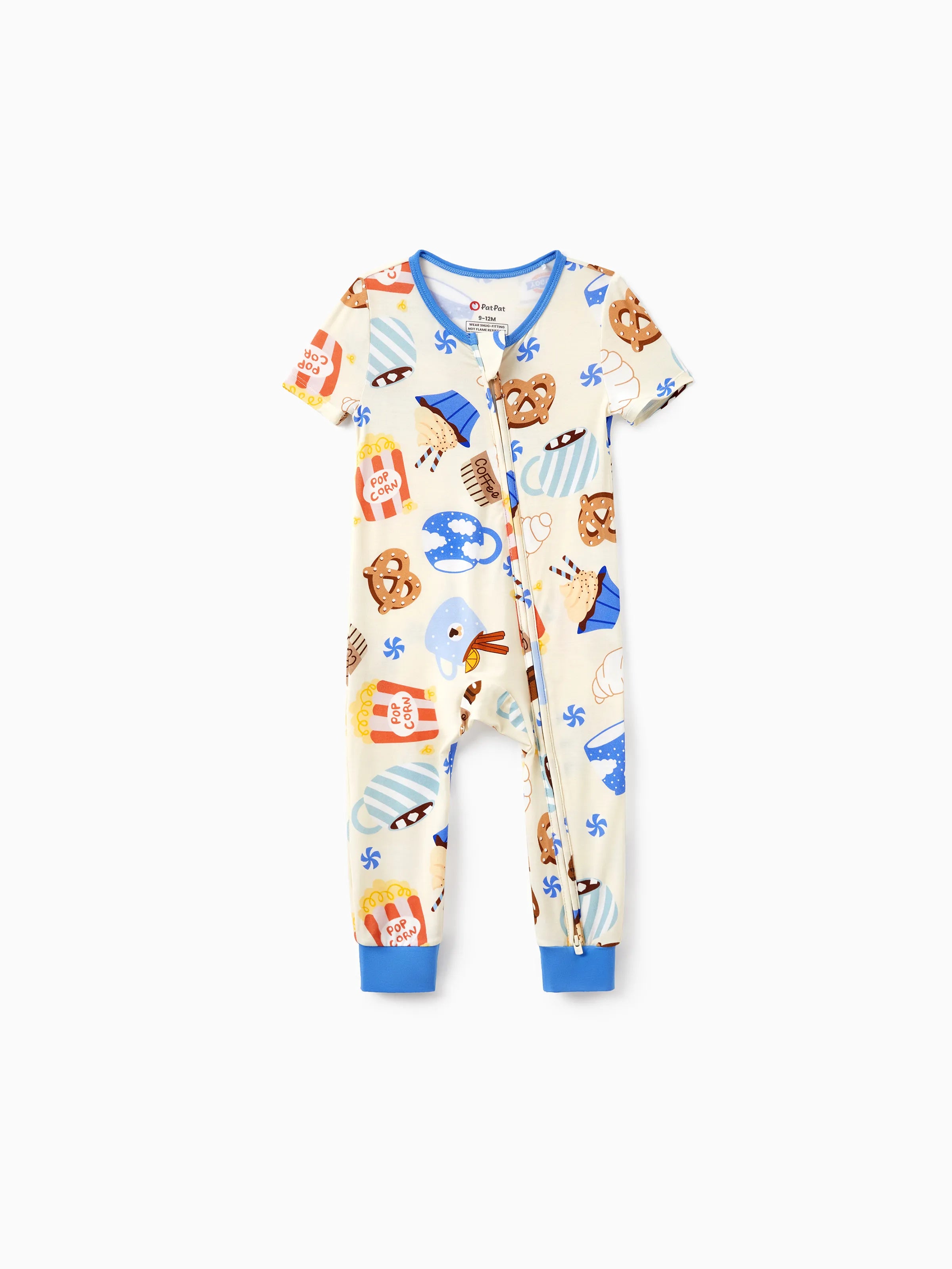 Family Matching Bamboo Pajamas Buttery Soft Bamboo Viscose PJs for Men Women Kids Toddler Baby, Cozy Dessert Print Short-sleeve Sleepwear Blue