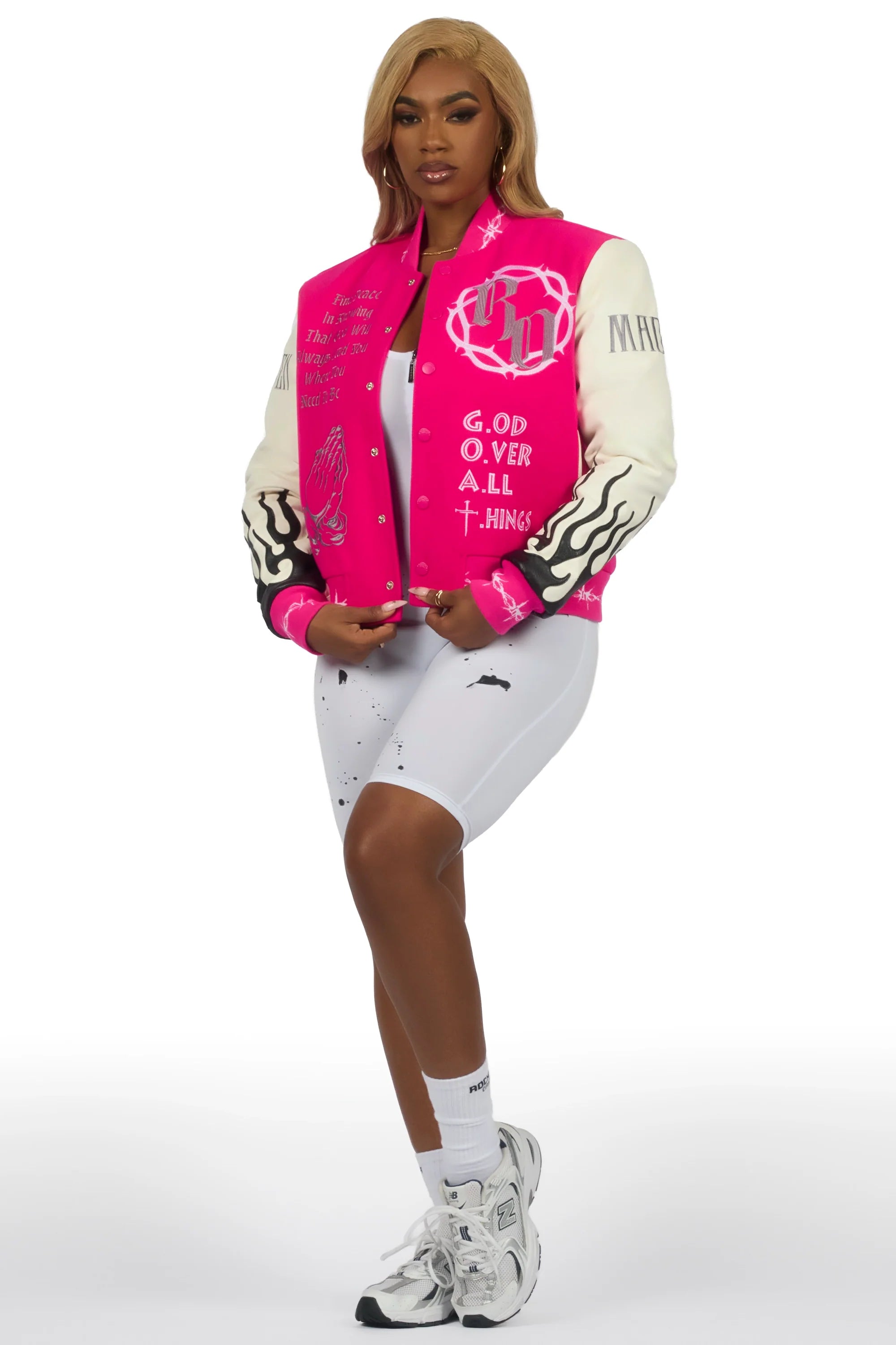 Yalanda Hot Pink Oversized Varsity Jacket