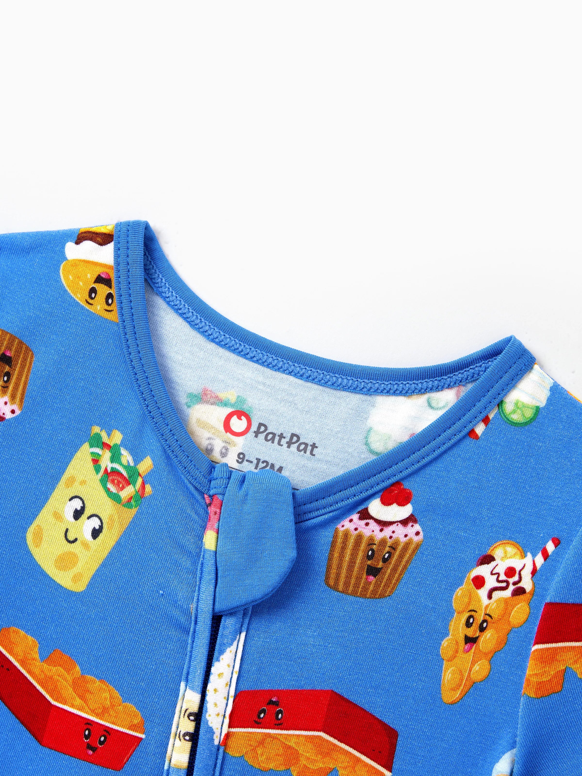 Family Matching Bamboo Pajamas Buttery Soft Bamboo PJs for Men Women Kids Toddler, Cute Burger & Fries Print Short Sleeve Sleepwear (Snug-Fitting for Children) Royal Blue