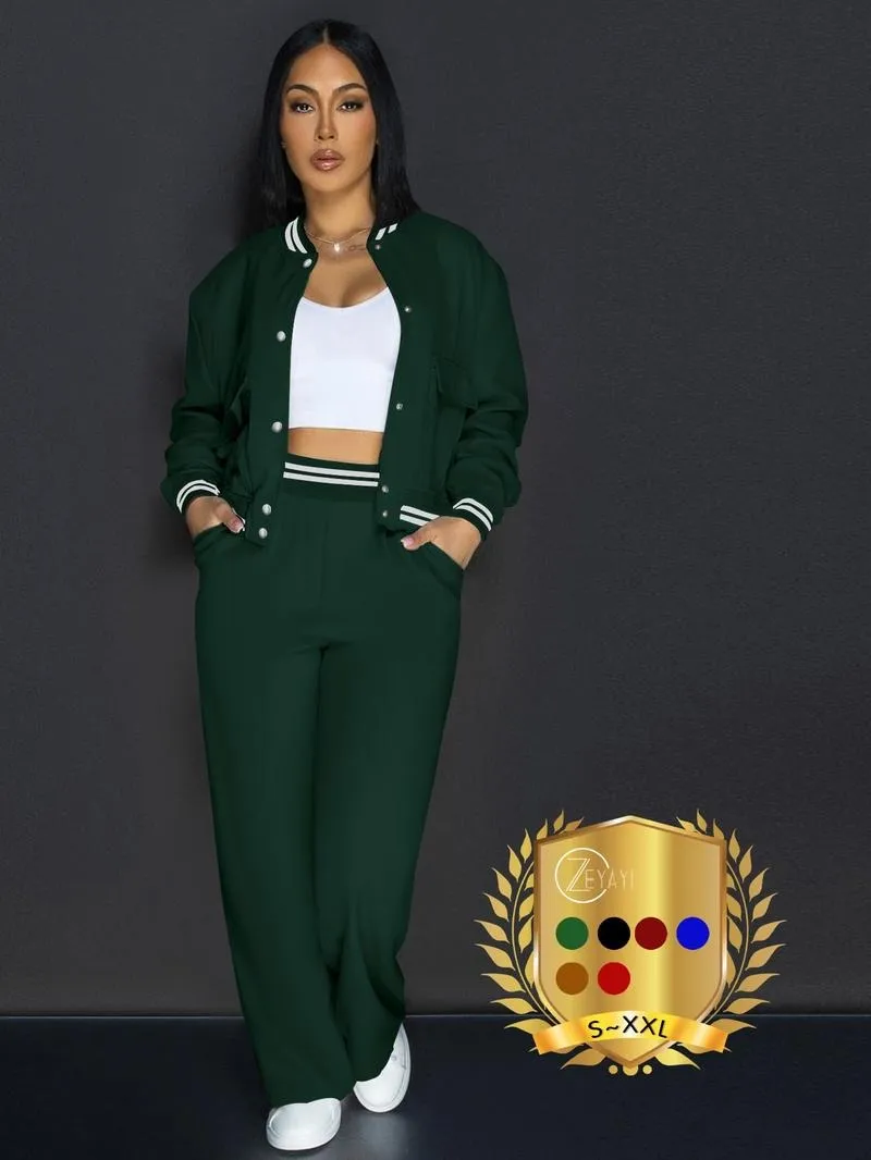 Women's Casual Baseball Jacket, Solid Color Sports Wear, Pocket Sportswear