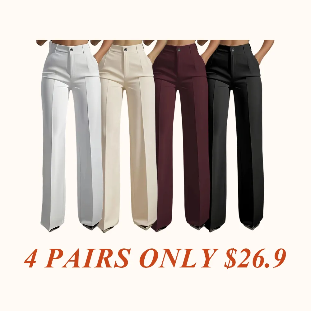 Women's Straight Leg Dress Pants for Work, Classic Business Trousers