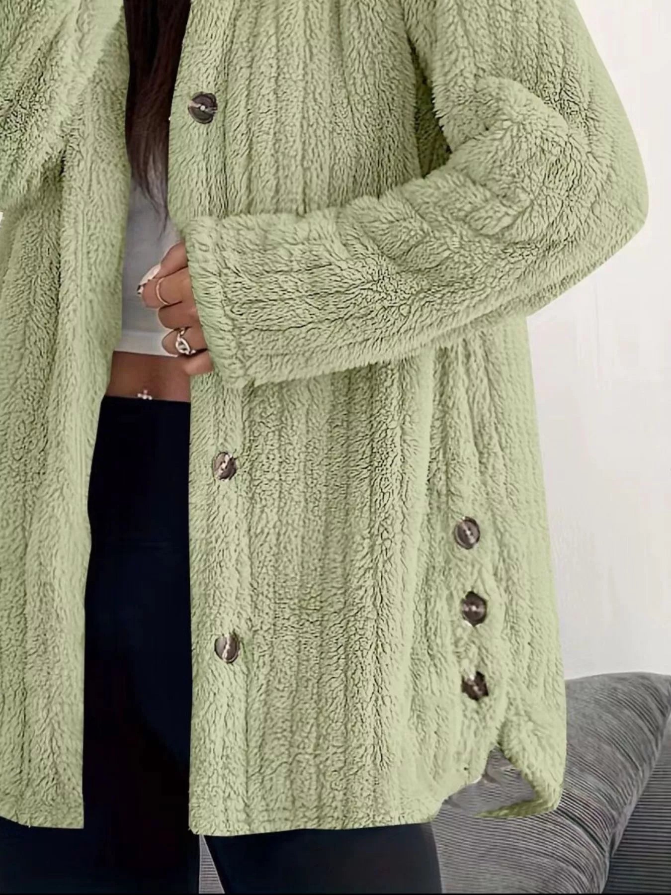 Full Size Fleece Button Up Hooded Outerwear Plus Size