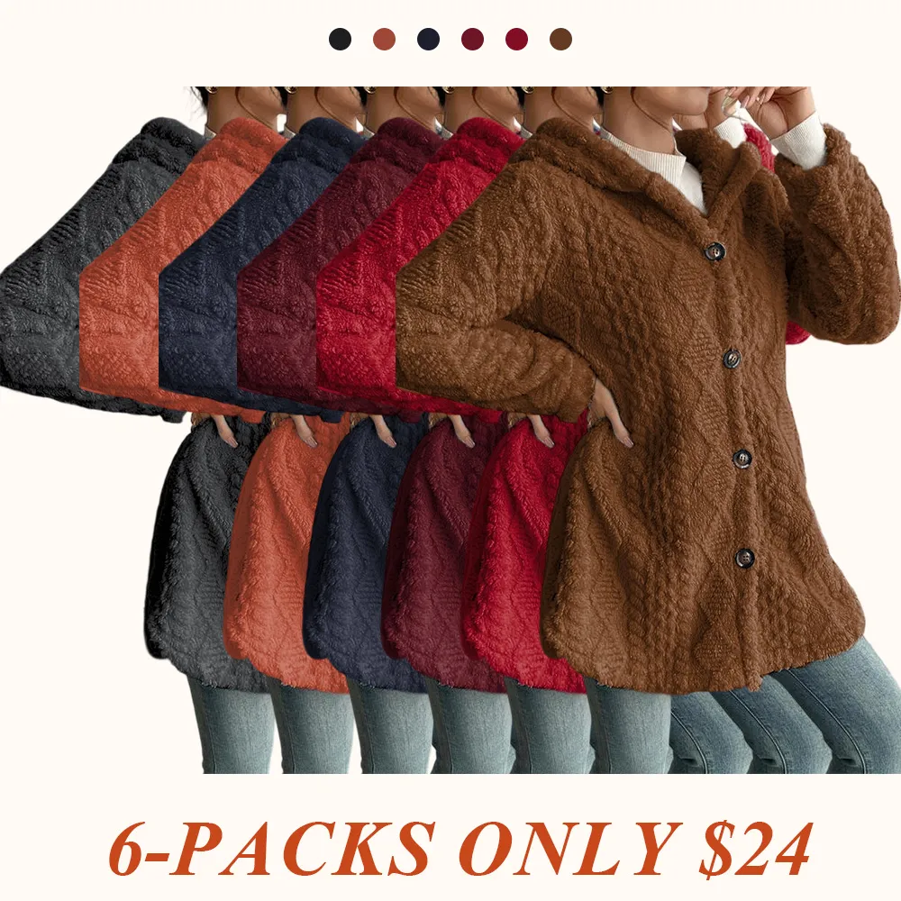 Women's Solid Color Fuzzy Hooded Jacket