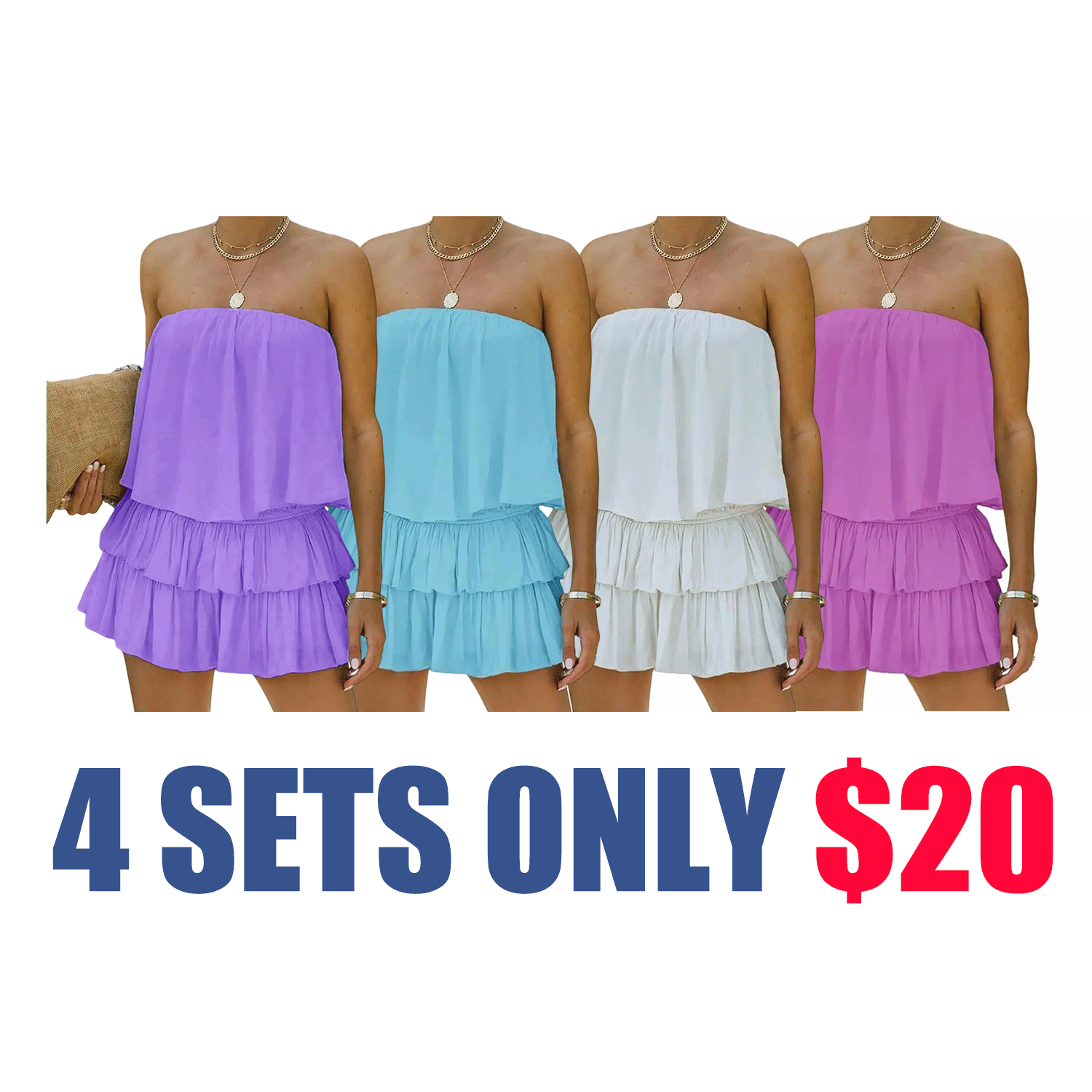 Women’s Off-Shoulder Smocked Romper – Flowy Strapless Summer Playsuit