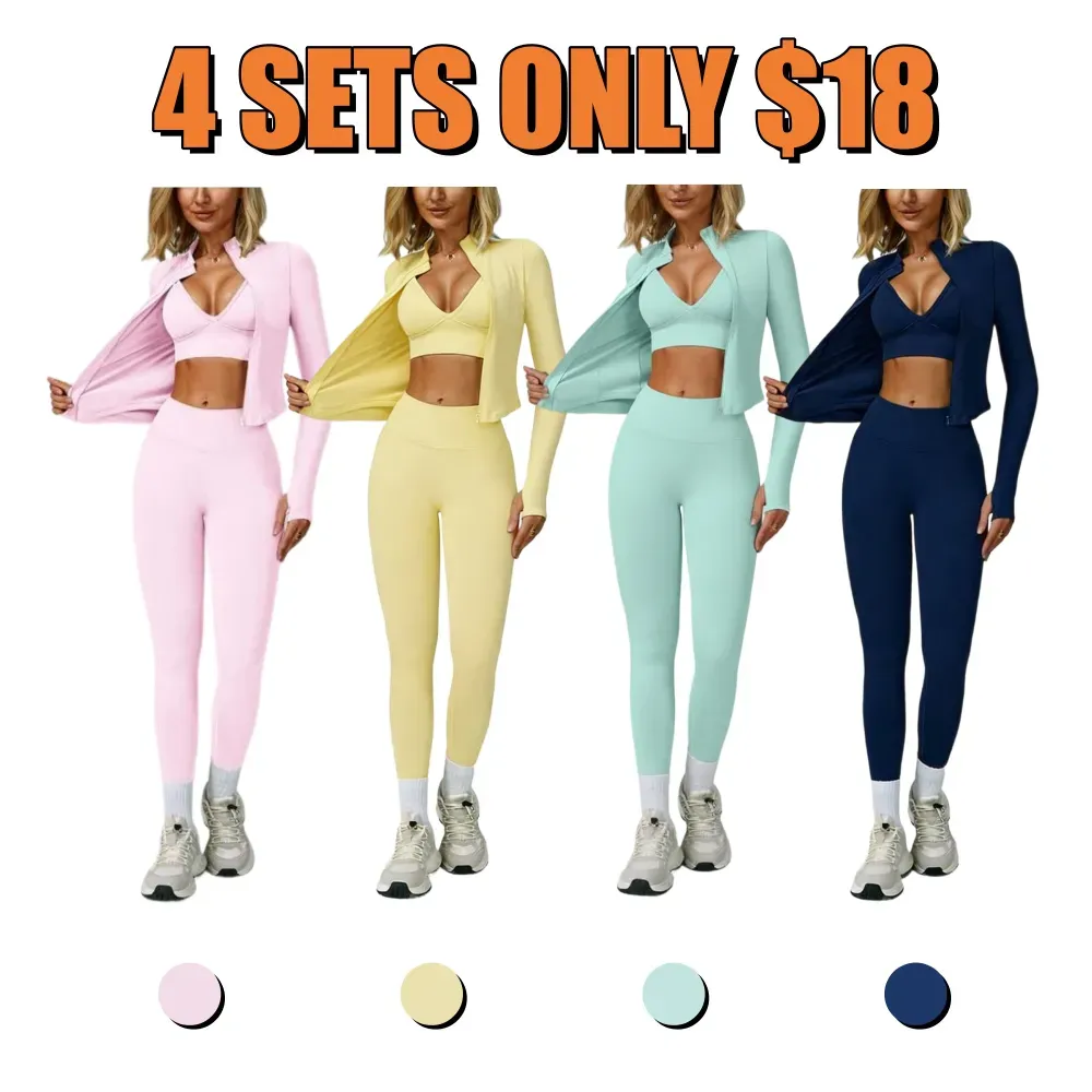 Women Quick-Dry Running Yoga 3-Piece Jacket Leggings Set