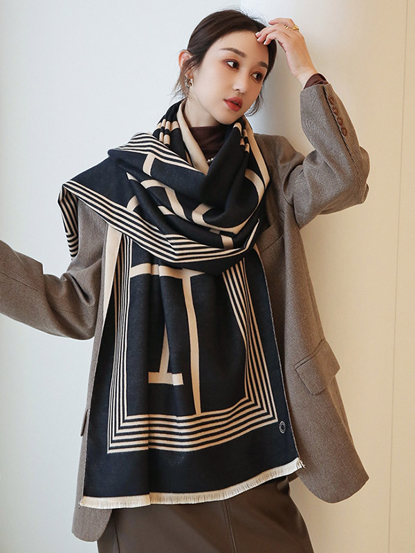 Vintage Keep Warm Striped Tasseled Shawl&Scarf