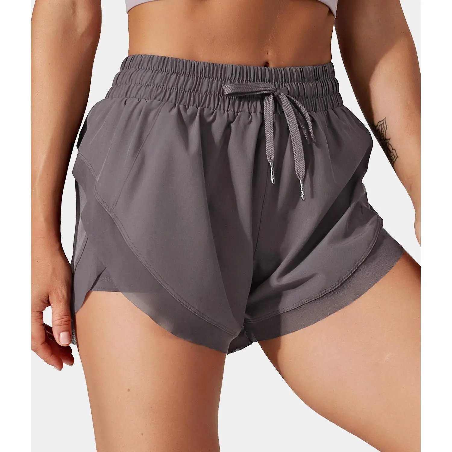 Drawstring Contrast Flowy Mesh Dolphin 2-in-1 Shorts