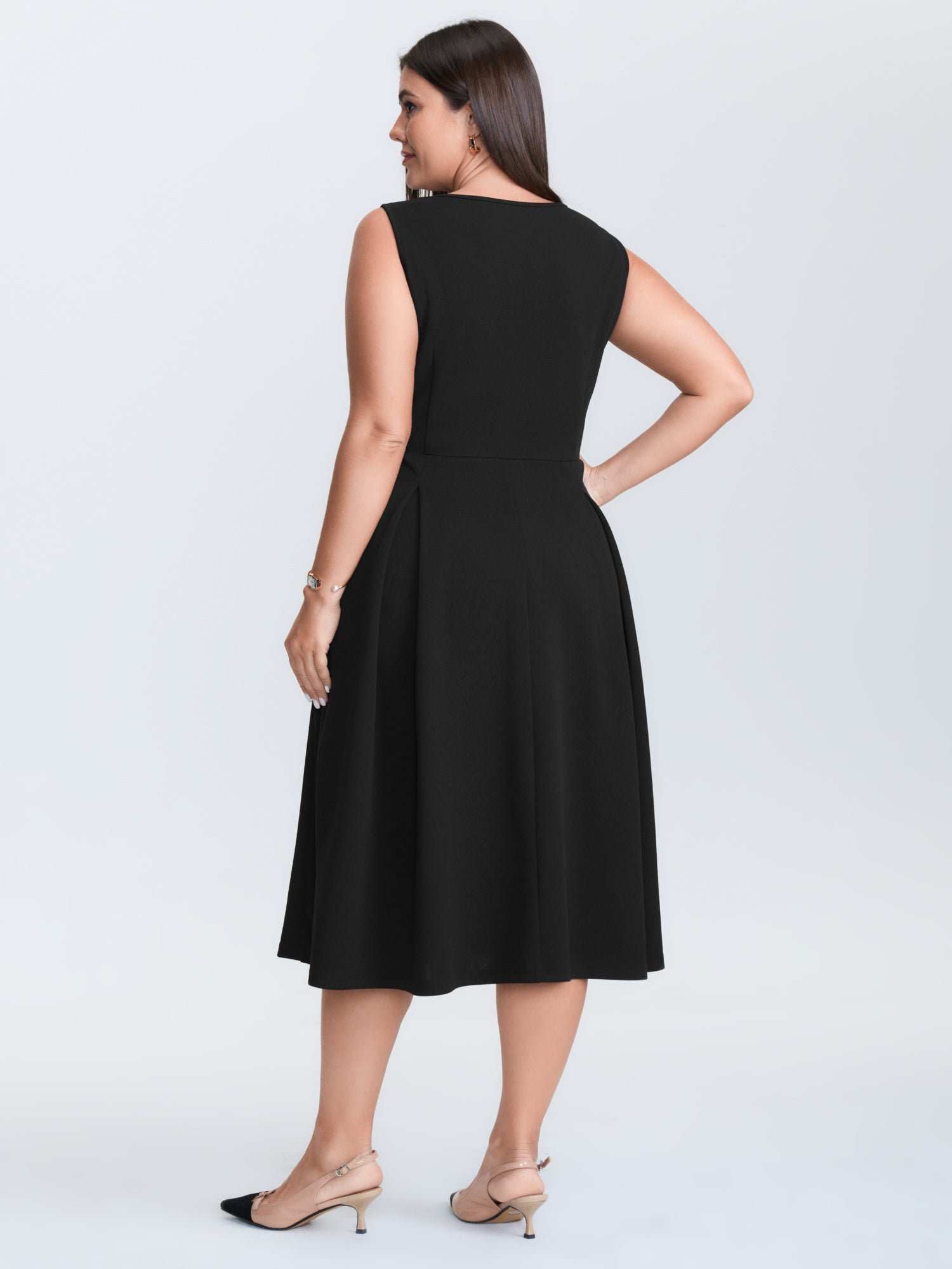 Floral Gold Button Pleated Midi Dress