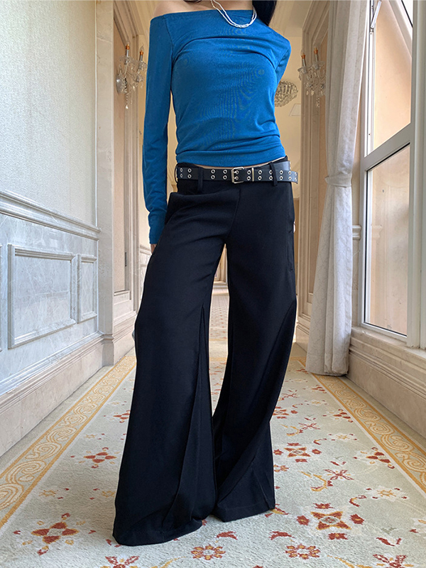 Solid Color Split-Joint Loose Wide Leg Trousers Suit Pants Pants