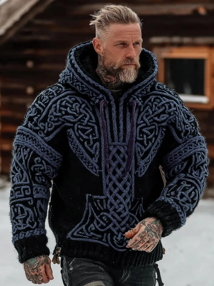 Men's Viking Celtic Pattern Art Cozy Hooded Sweater