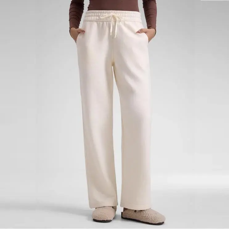 Cotton Fleece Lined Sweatpants Women Straight Leg Casual Lounge Sweat Pants