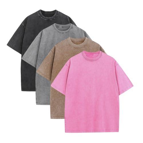 1/4 Pack Oversized Tshirts for Men Gym Vintage Heavyweight T Shirts Cotton Workout Acid Wash Baggy Tees
