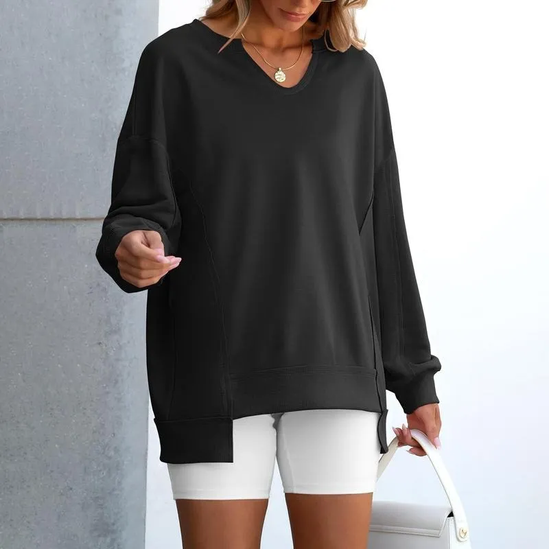 Womens Oversized Sweatshirt V Neck Long Sleeve