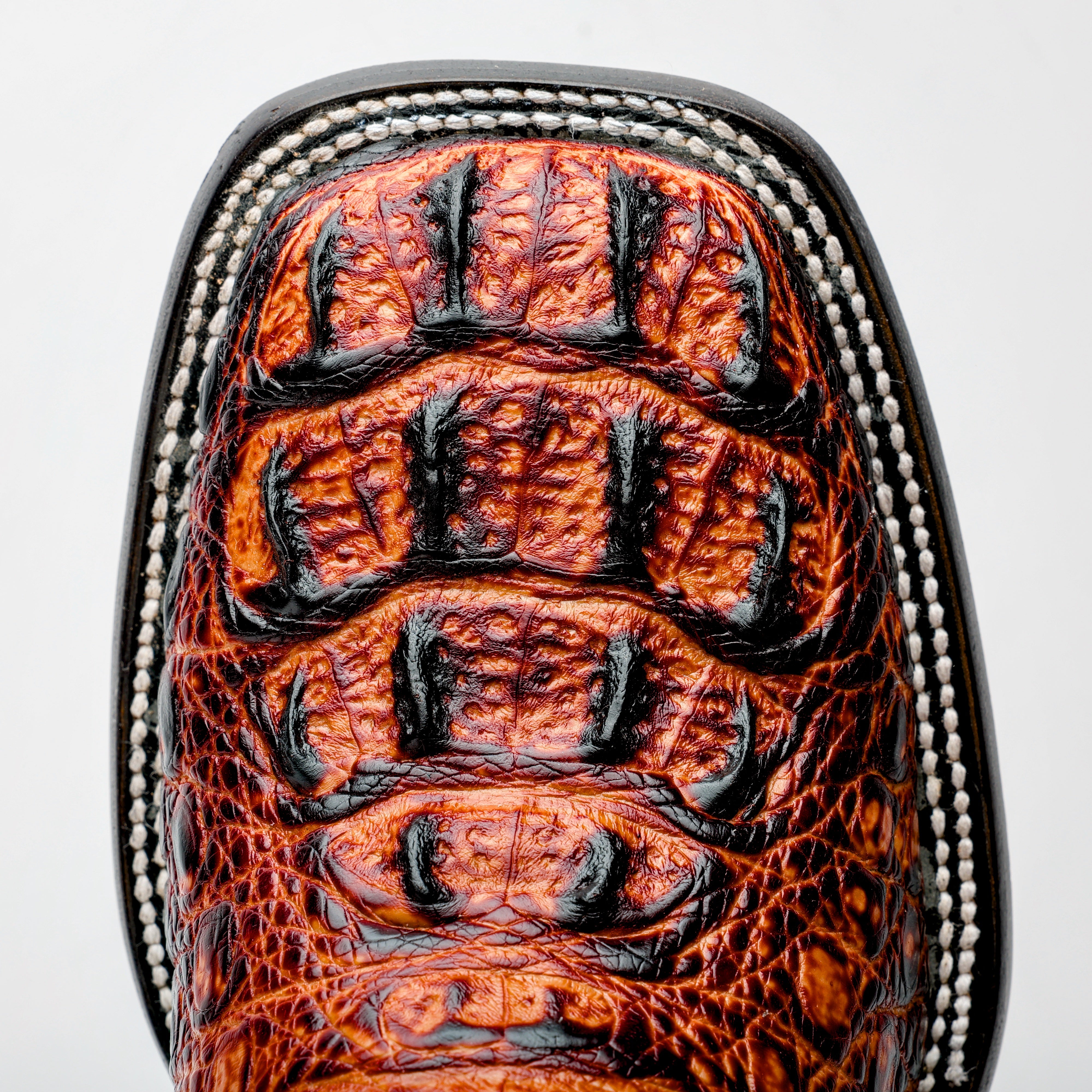 Cognac Caiman Neck Leather Boots - Square Toe