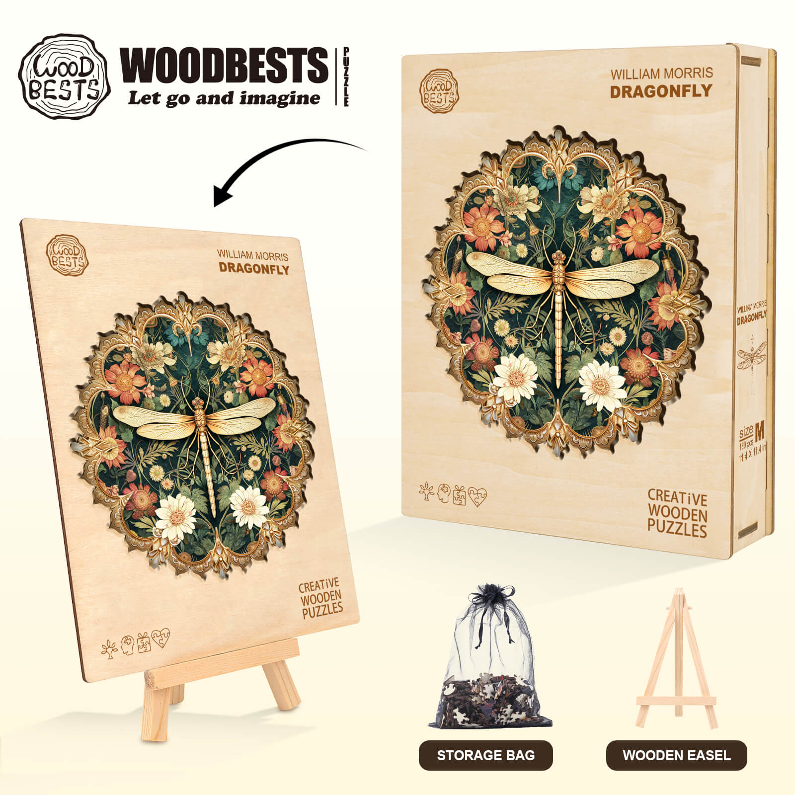 William Morris dragonfly Wooden Jigsaw Puzzle