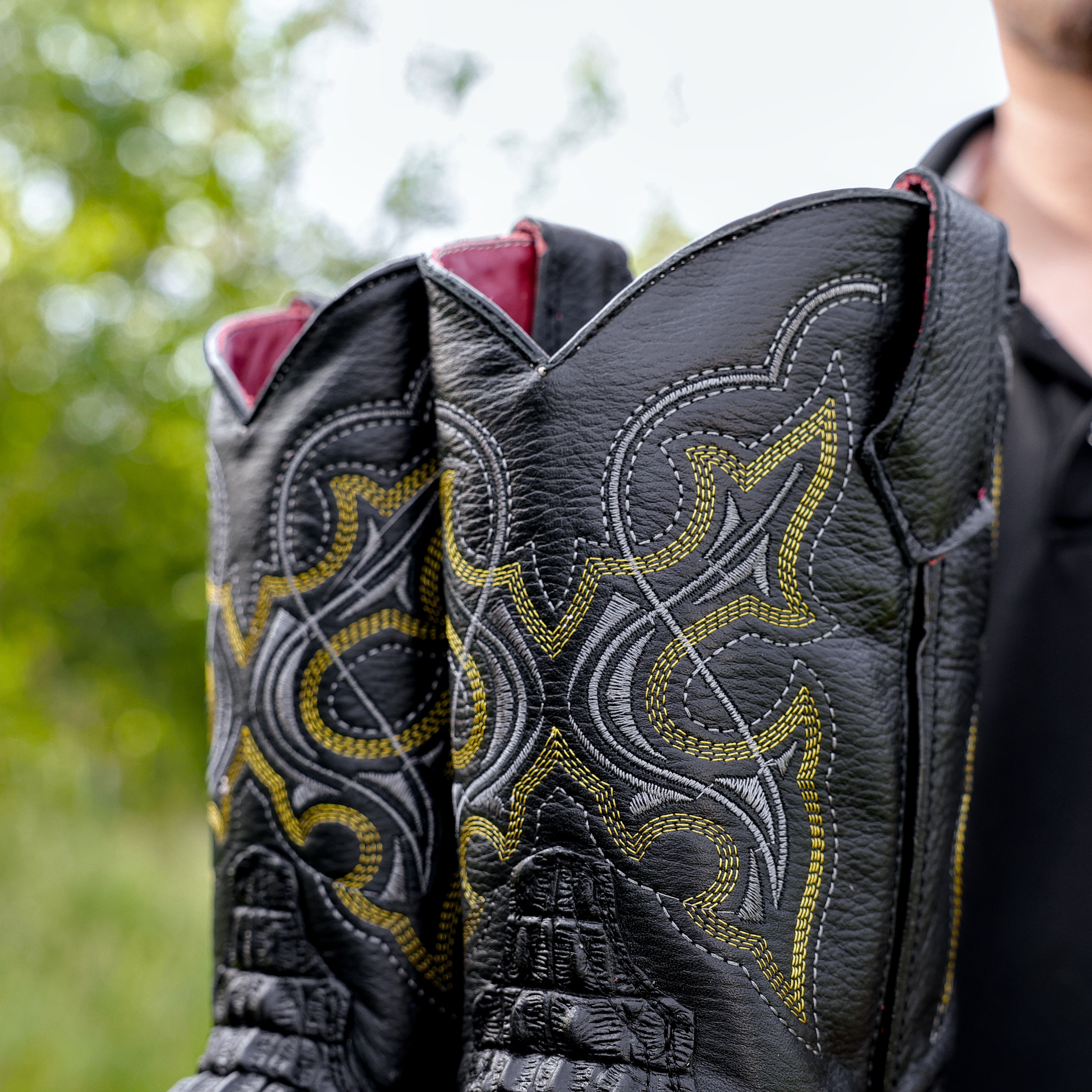 Black Caiman Hornback Leather Boots With 3D Lightweight BLACK EDITION Sole - Composite Toe