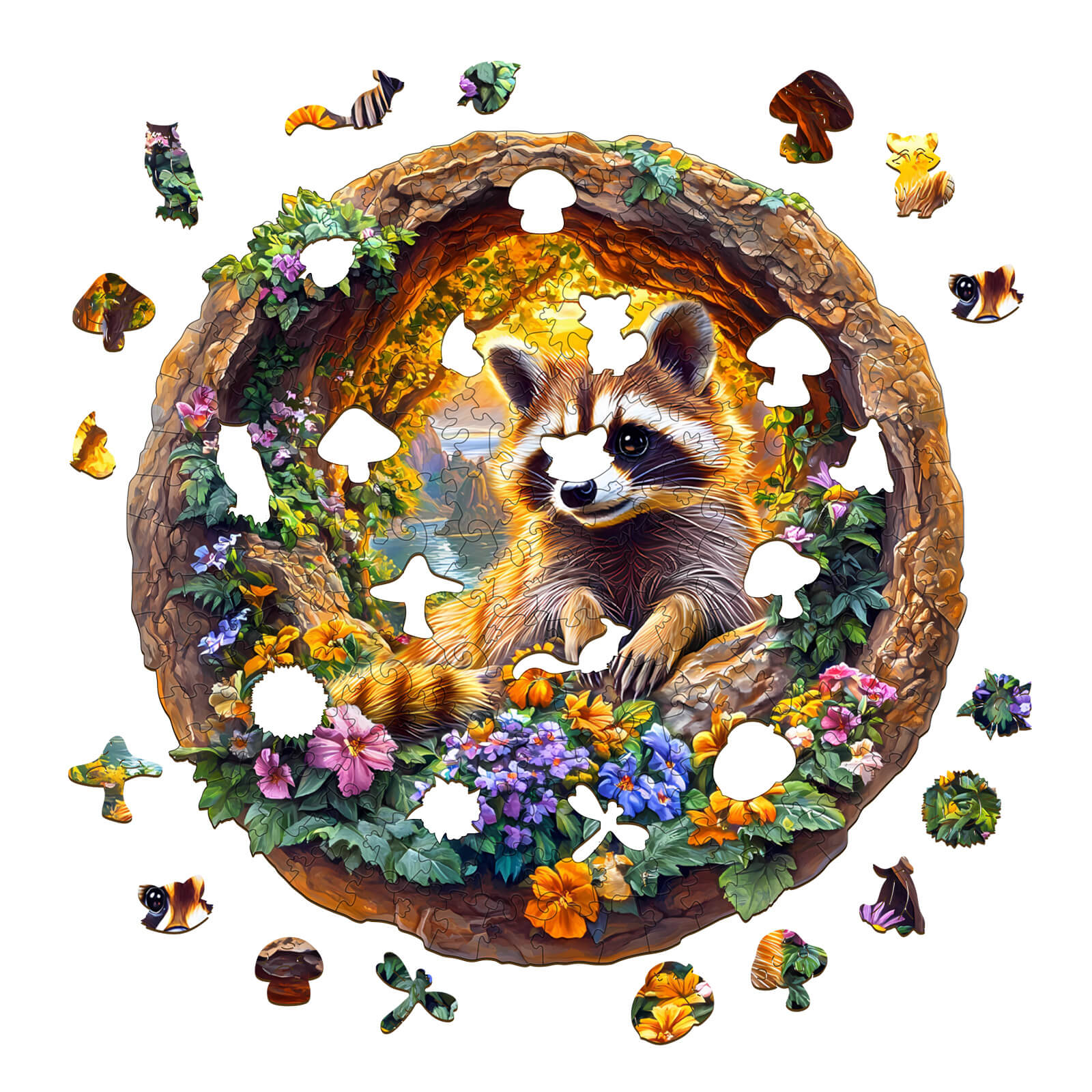 3D Raccoon on Vacation Wooden Jigsaw Puzzle