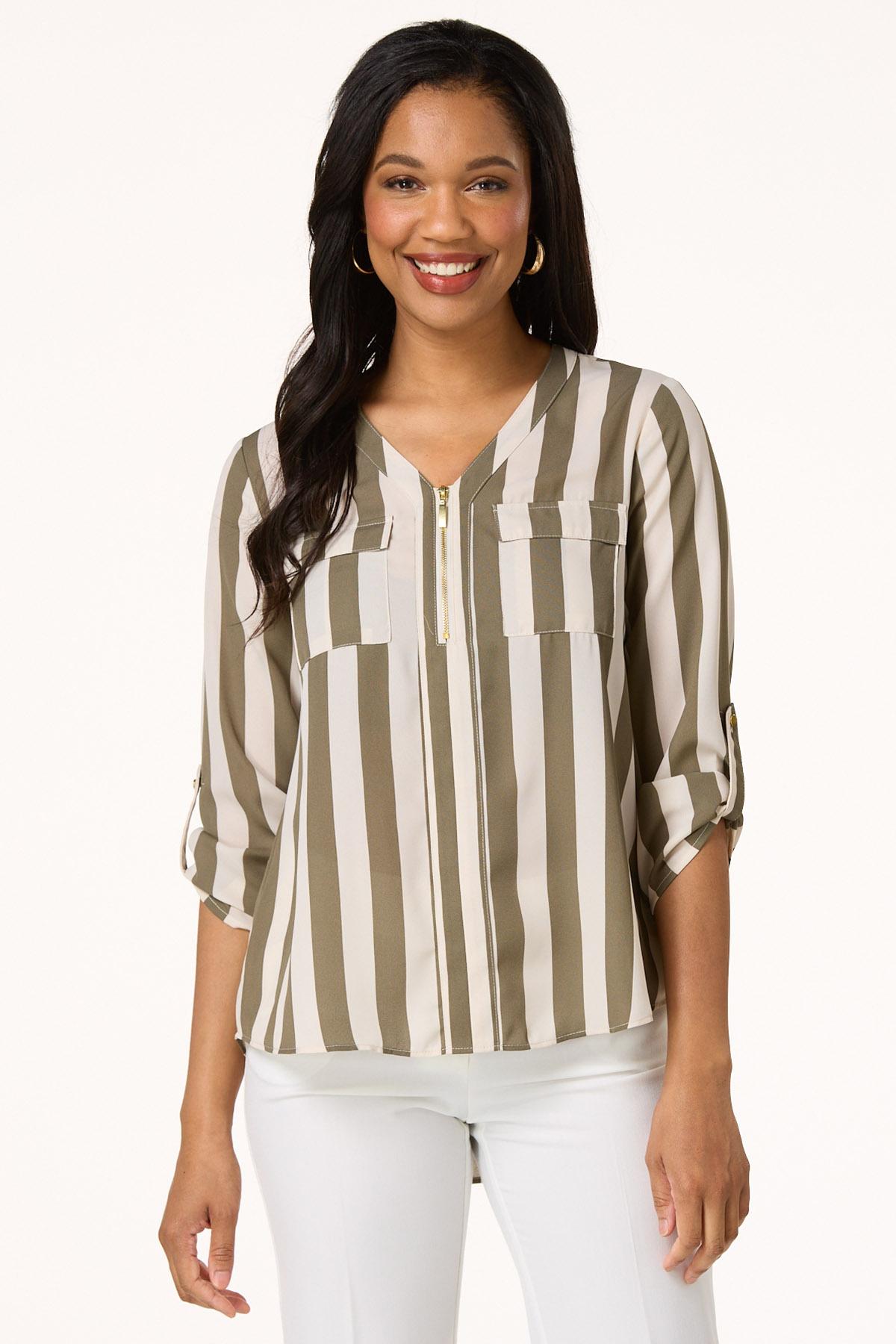 Green Stripe Half Zip Top