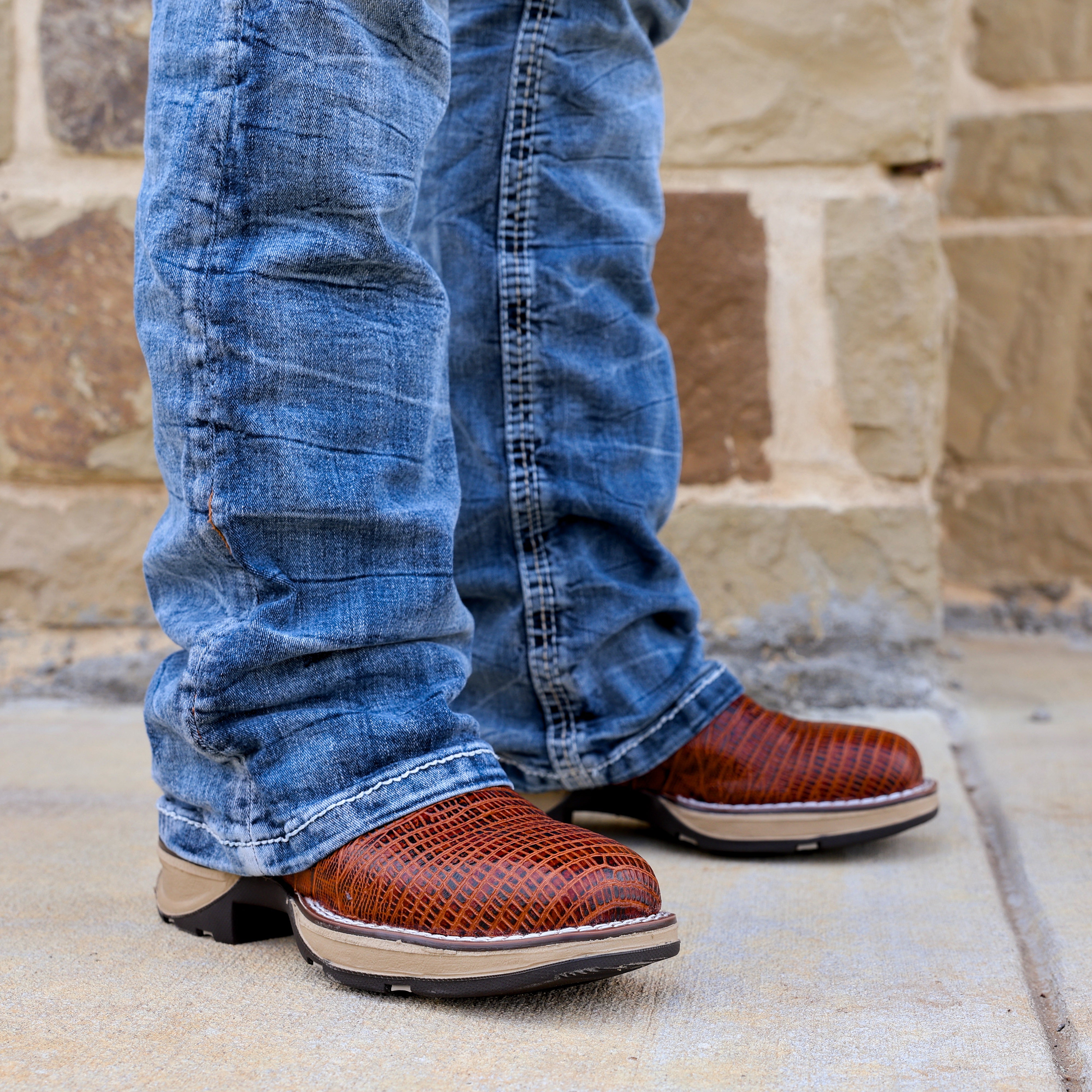 Cognac Lizard Leather Boots With 3D Lightweight Sole - Composite Toe
