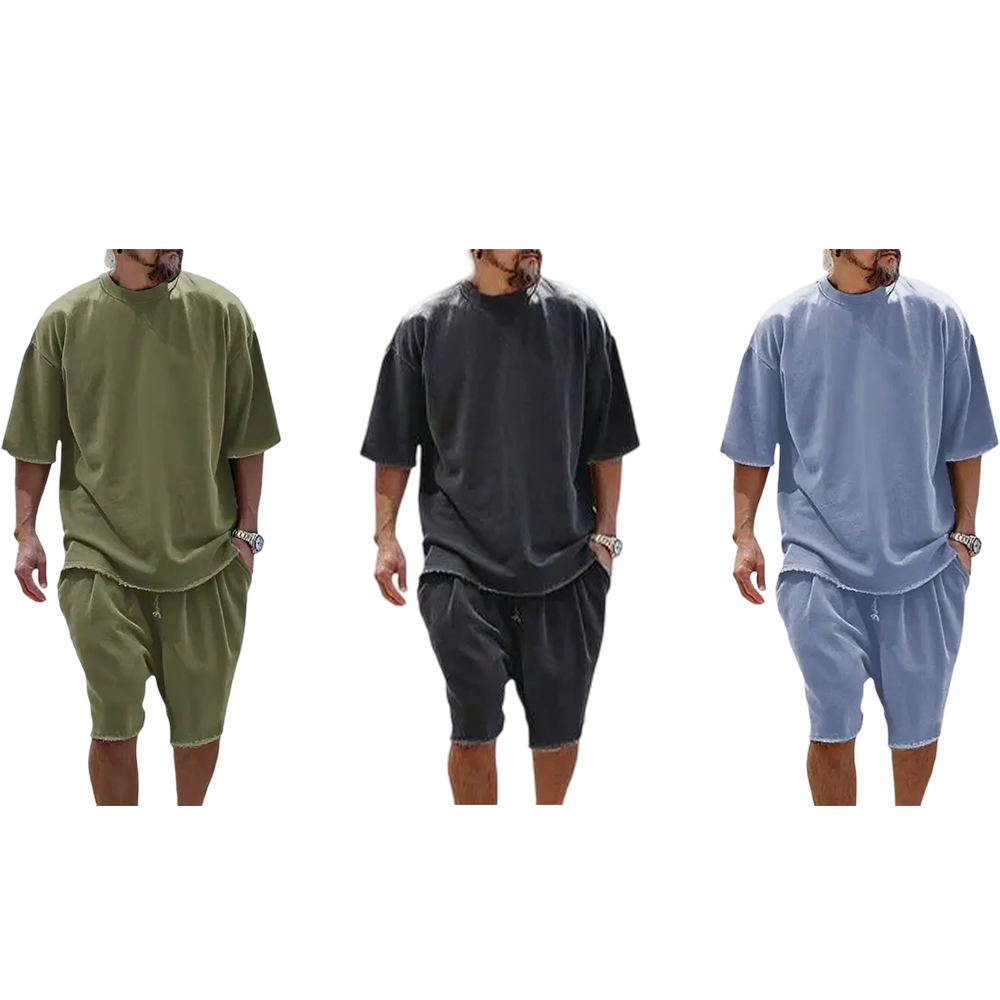 Casual Loose Fit Solid Sports Sets Sweat Suit Textured Sweatsuit