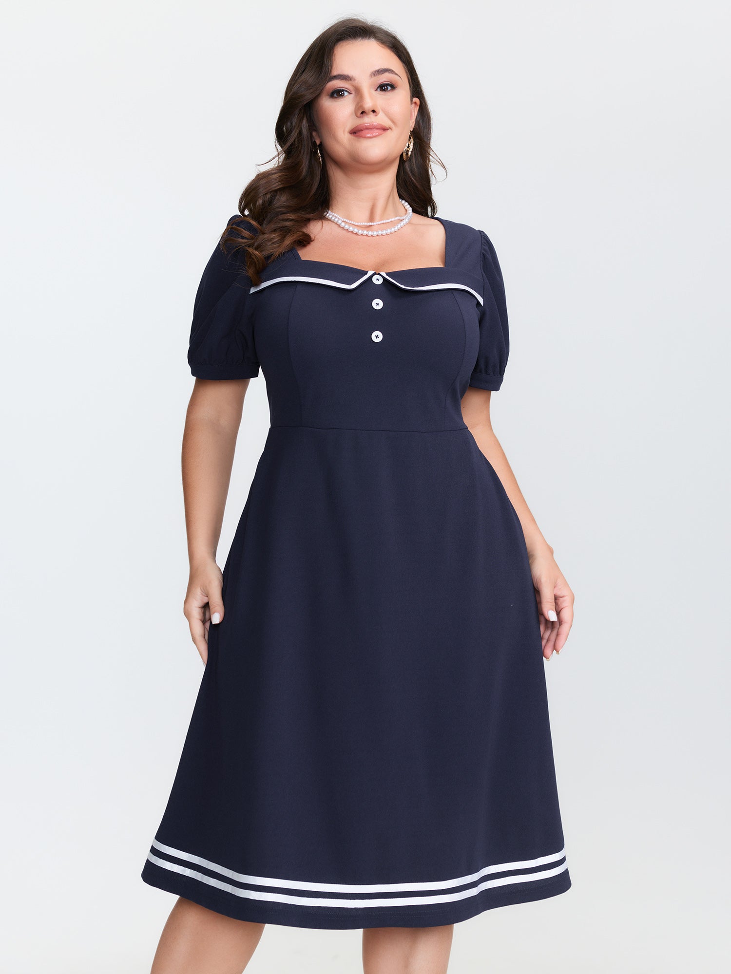 Retro Nautical Detail Color Contrast Mini Dress