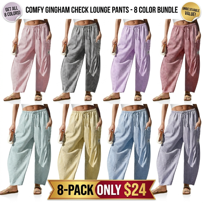 Gingham Wide Leg Harem Pants for Women