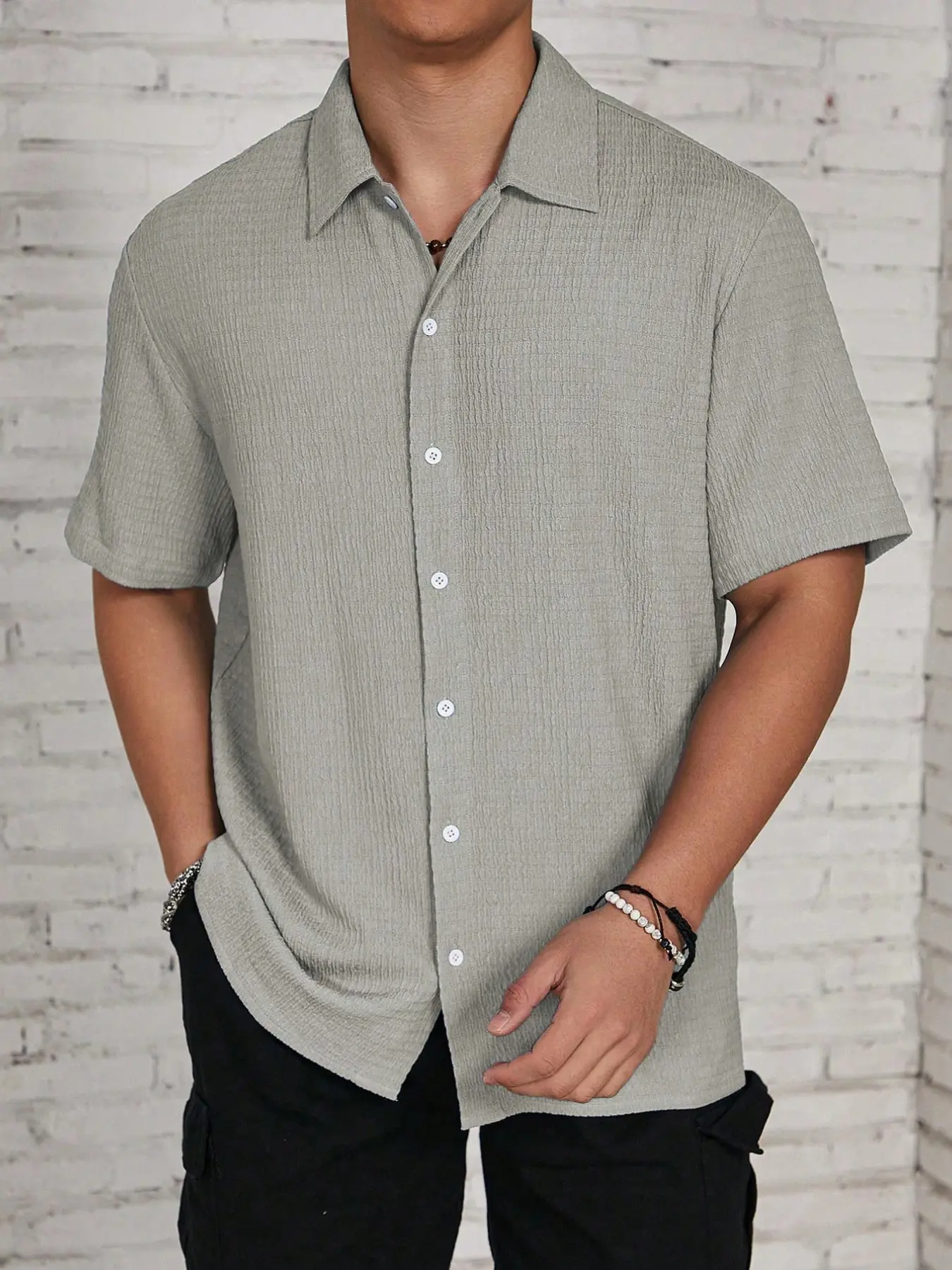 Men's Textured Button Front Shirt