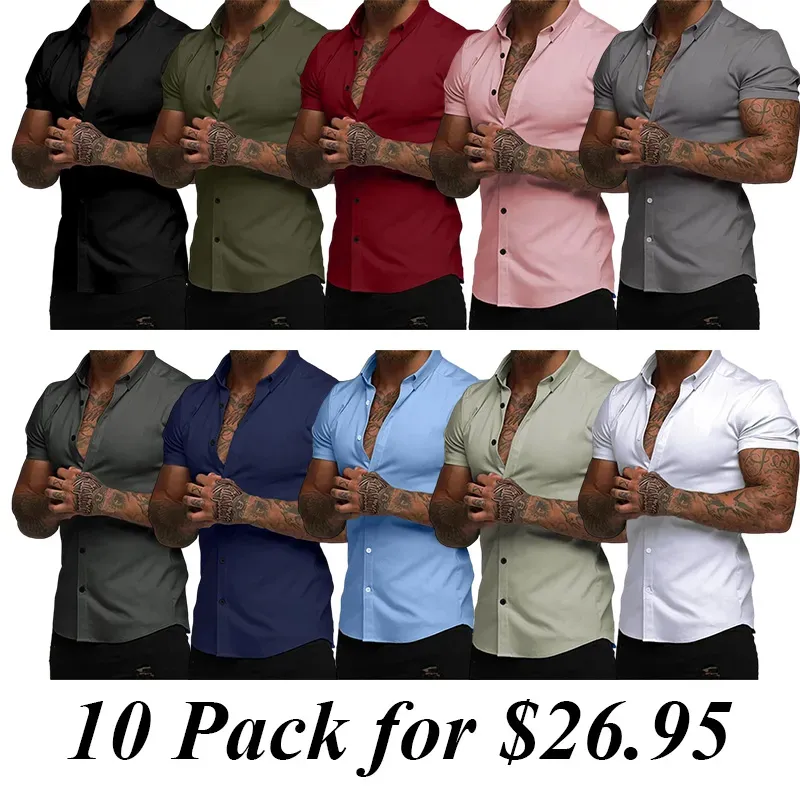 10PACK-Mens Casual Button Down Shirt