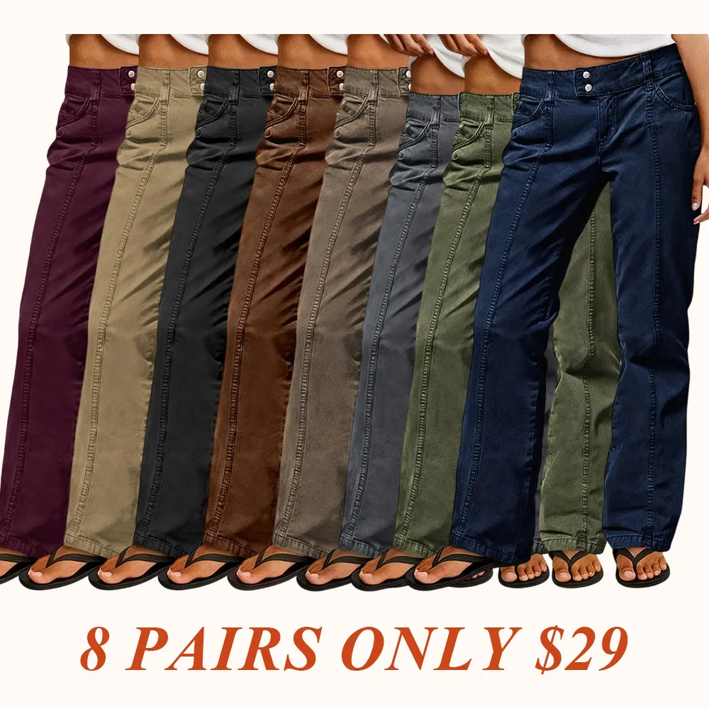 Mid Rise Straight Leg Pants women’s clothes Stretchy Fabric