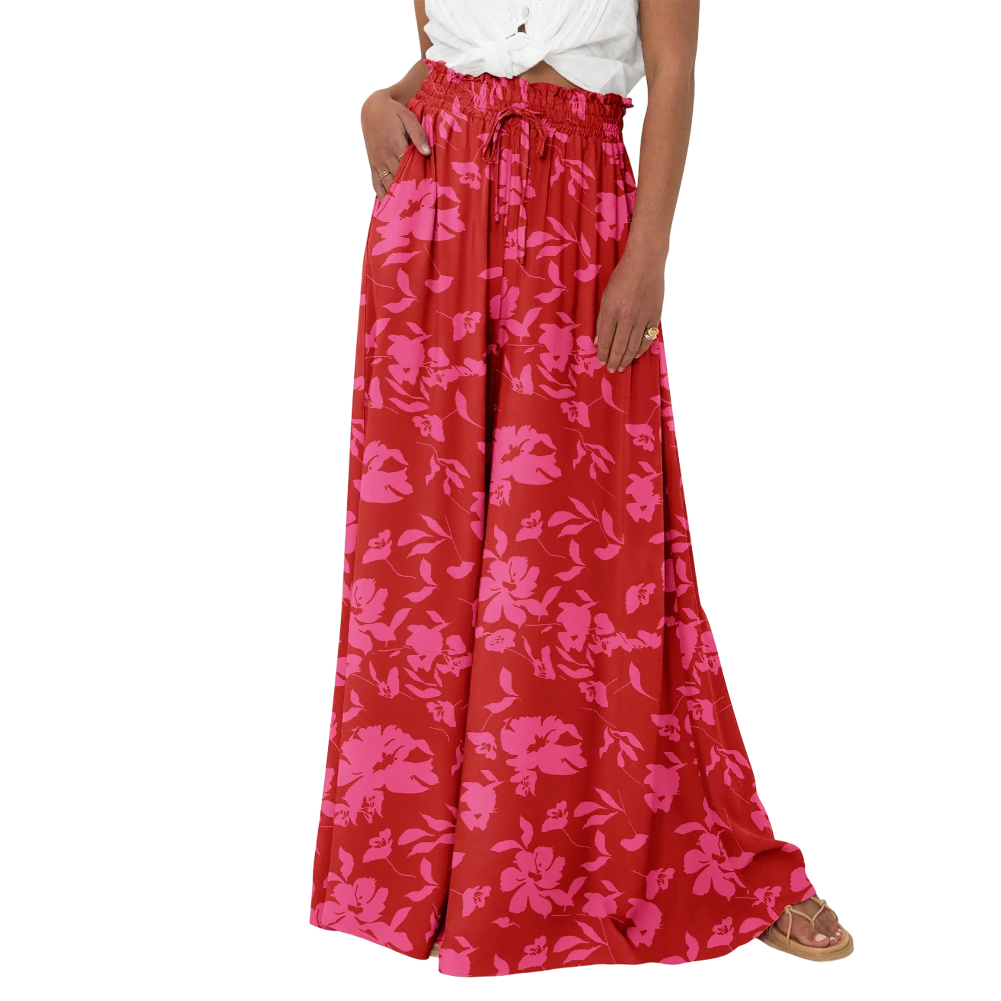 Women’s High-Waisted Wide Leg Palazzo Pants – Summer Casual Lounge & Beach Trousers with Pockets