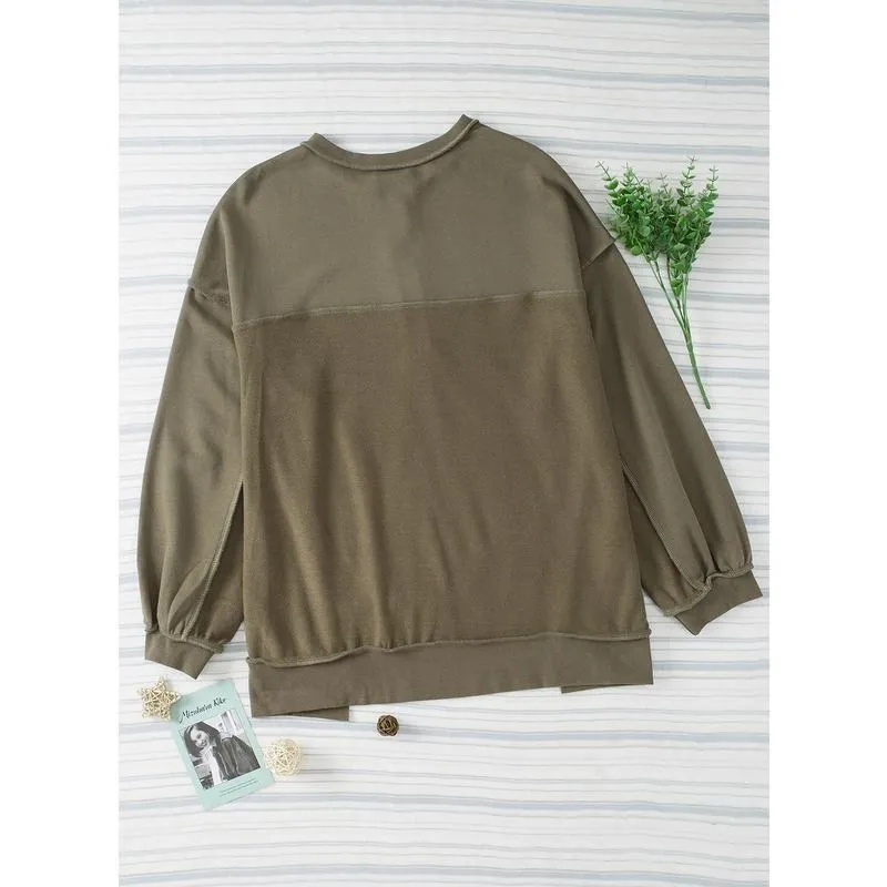 Women's Oversized Button Henley Sweatshirts